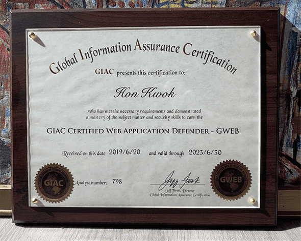 Framed certificate